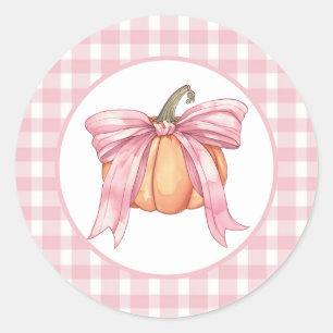 Sticker Rond Citrouille de ruban rose, En vichy chute de Coquet