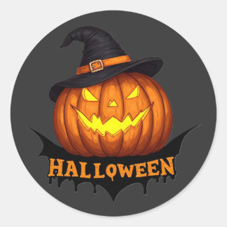 Sticker Rond Citrouille de sorcière effrayante pour la nuit d'H