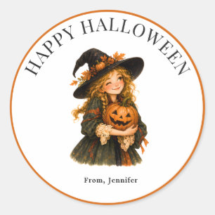 Sticker Rond Citrouille de sorcière fantaisiste personnalisée H