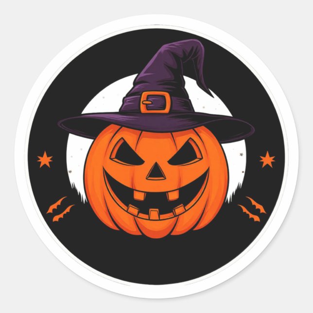 Sticker Rond Citrouille de sorcière mignonne Jack O Lantern 🎃 (Devant)