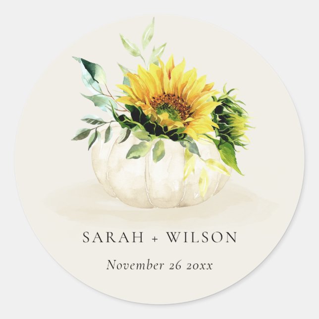 Sticker Rond Citrouille de tournesol rustique Floral Mariage d' (Devant)