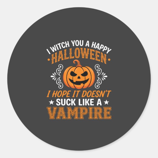 Sticker Rond Citrouille de vampire drôle d'Halloween (Devant)