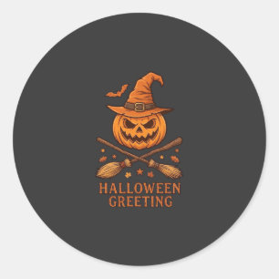 Sticker Rond Citrouille de vœux d'Halloween Chapeau de sorcière