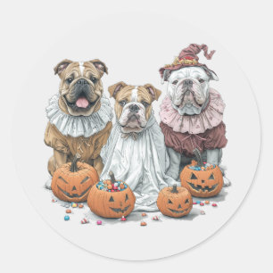 Sticker Rond Citrouille des Bulldogs anglais d'Halloween