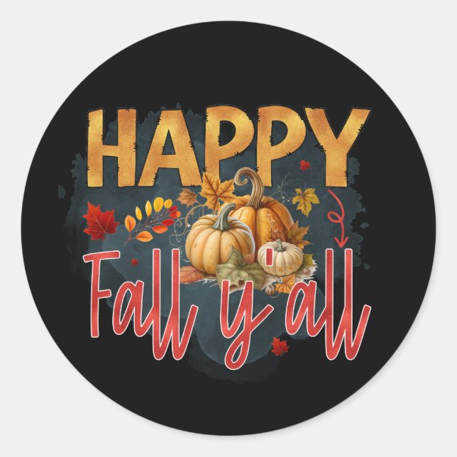 Sticker Rond Citrouille des fournisseurs Happy Fall Y'all (Devant)