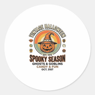 Sticker Rond Citrouille d'Halloween Chapeau de Sorcière Drôle V