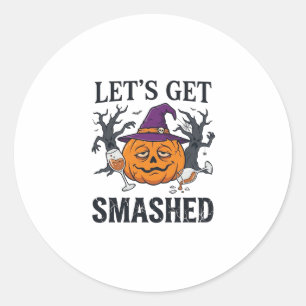 Sticker Rond Citrouille d'Halloween Chapeau de Sorcière Vin G