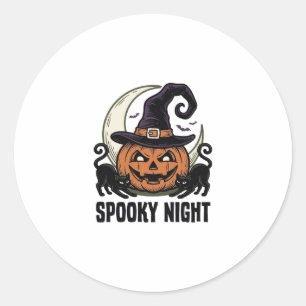 Sticker Rond Citrouille d'Halloween Chat Chapeau de Sorcière Vi
