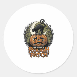 Sticker Rond Citrouille d'Halloween Chat Tache Brute Gravure Vi