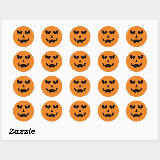 Sticker Rond Citrouille d'Halloween cœur heureux orange et noir (Feuille)