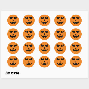 Sticker Rond Citrouille d'Halloween cœur heureux orange et noir