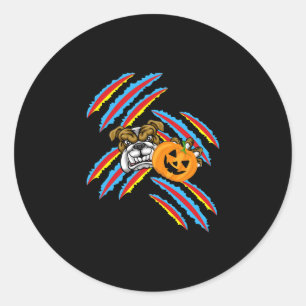 Sticker Rond Citrouille d'Halloween de Bulldog Maman