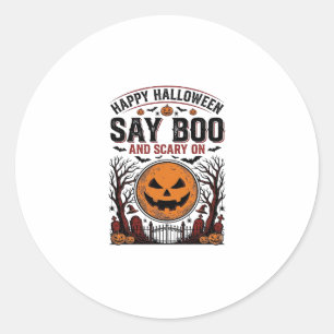 Sticker Rond Citrouille d'Halloween dit Boo Épouvantable Vintag