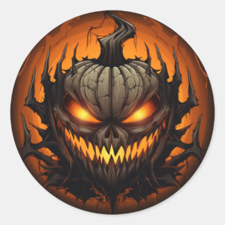 Sticker Rond Citrouille d'Halloween effrayant