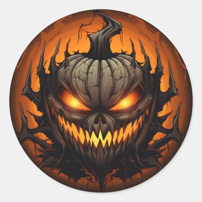 Sticker Rond Citrouille d'Halloween effrayant (Devant)