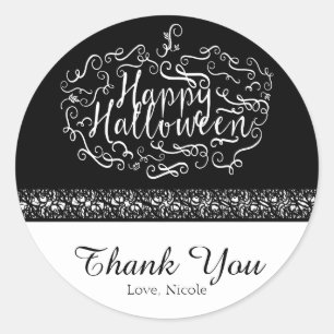 Sticker Rond Citrouille d'Halloween Élégant Favori de Fête Noir