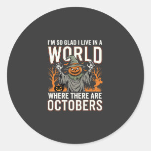 Sticker Rond Citrouille d'Halloween Épouvantail Octobre Monde V