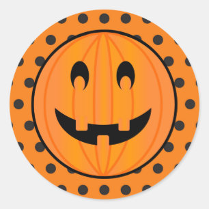 Sticker Rond Citrouille d'Halloween et points Polka