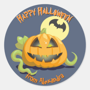 Sticker Rond Citrouille d'Halloween Jack O' Lantern