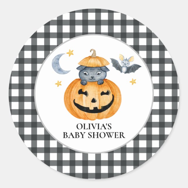 Sticker Rond Citrouille d'Halloween Jack-O-Lantern Baby shower (Devant)
