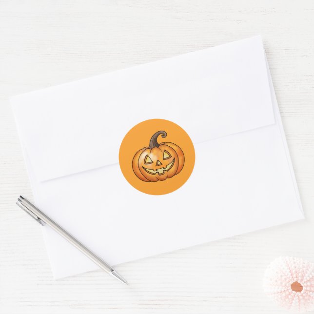 Sticker Rond Citrouille d'Halloween Jack O Lantern de dessin an (Enveloppe)