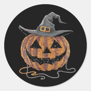 Sticker Rond Citrouille d'Halloween Jack-o'-lantern déplaisant