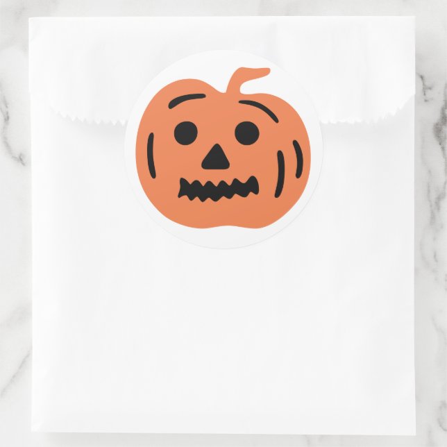 Sticker Rond Citrouille d'Halloween Jack-O-Lantern orange (Sac)