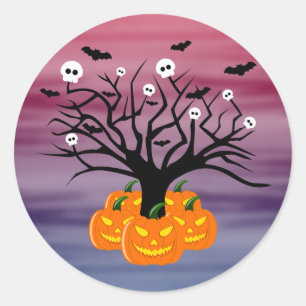 Sticker Rond Citrouille d'Halloween Jack o’ Lanterne Dead Tree