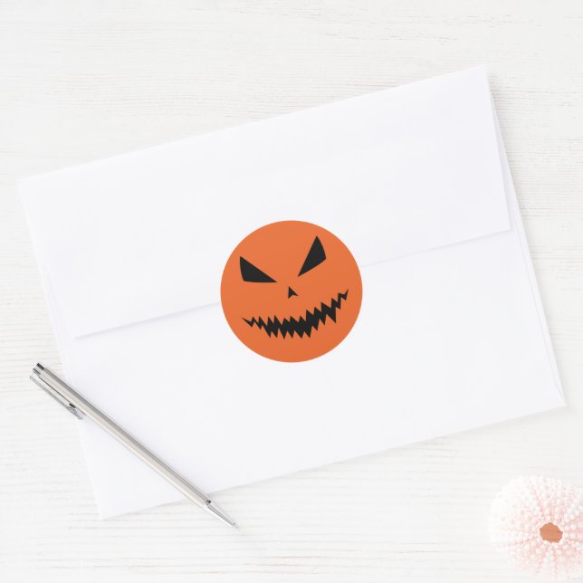 Sticker Rond Citrouille d'Halloween Jack O'Lantern noire orange (Enveloppe)
