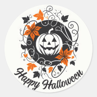 Sticker Rond Citrouille d'Halloween Orange noir blanc