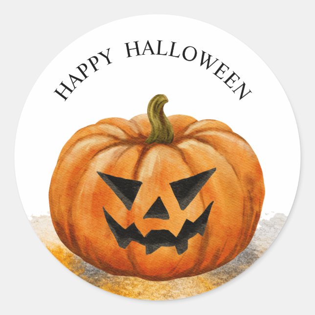 Sticker Rond Citrouille d'Halloween peinte à l'aquarelle (Devant)