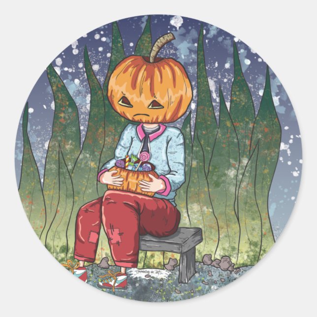 Sticker Rond Citrouille d'Halloween sombre (Devant)