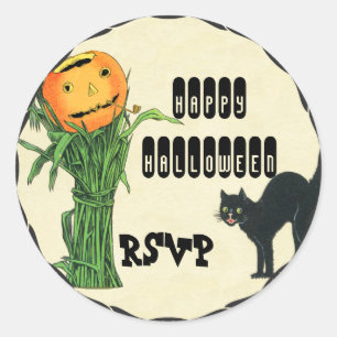 Sticker Rond CITROUILLE D'HALLOWEEN Tête de tige de maïs et cha