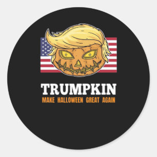 Sticker Rond Citrouille d'Halloween Trumpkin avec Drapeau