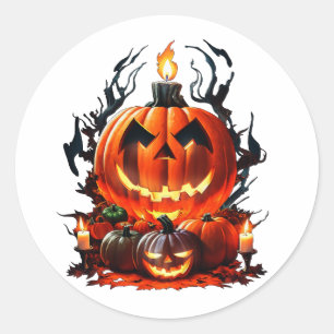 Sticker Rond Citrouille d'horreur d'Halloween