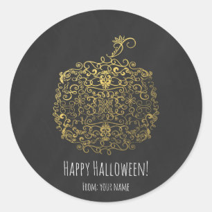 Sticker Rond Citrouille dorée élégante Filigrane Automne Fête