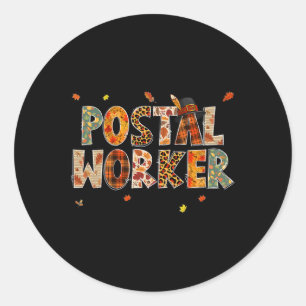 Sticker Rond Citrouille drôle de travailleur postal d'automne a