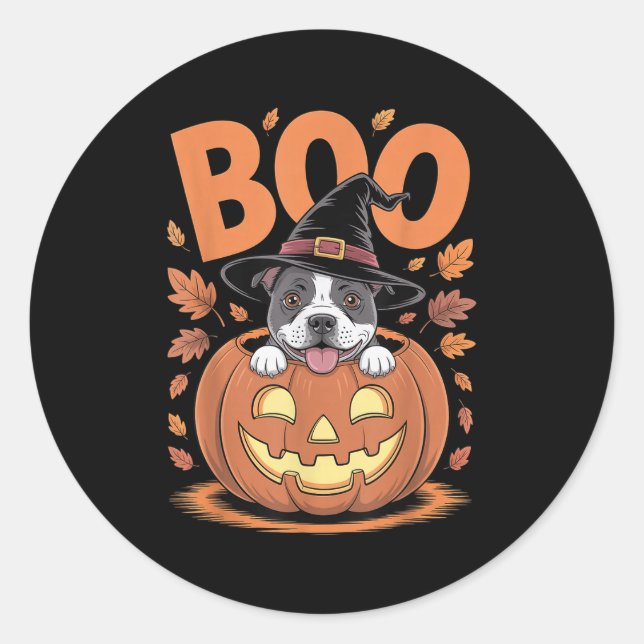 Sticker Rond Citrouille du costume de Staffy Halloween Stafford (Devant)