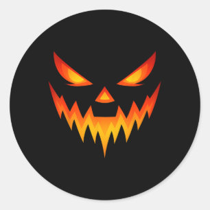 Sticker Rond Citrouille effrayant Jack-o'-lantern Face Hallowee
