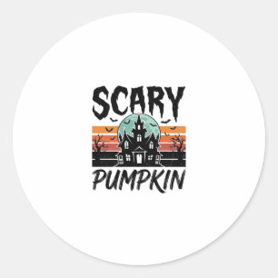 Sticker Rond Citrouille effrayante Maison hantée vintage Hallow