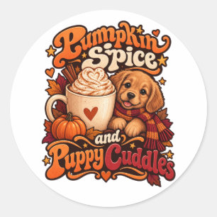 Sticker Rond Citrouille Épicée et Câlins de Chien Automne Cosy