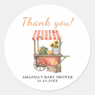 Sticker Rond Citrouille est en route Baby shower Merci