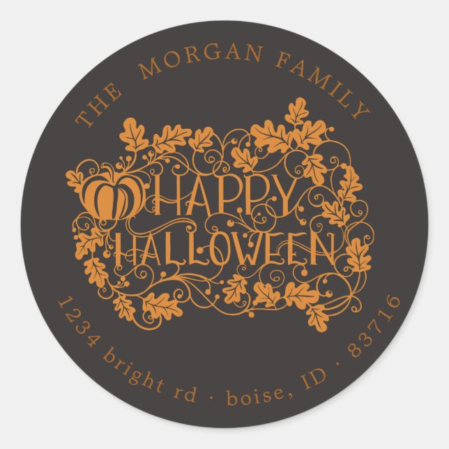 Sticker Rond citrouille et vigne heureux halloween adresse de r (Devant)