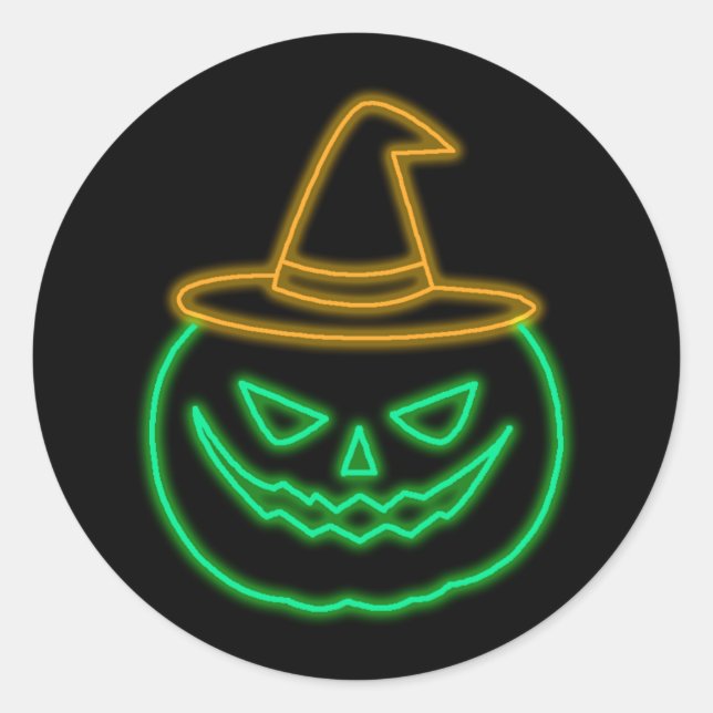 Sticker Rond Citrouille Face Orange Green Glow Effet Halloween (Devant)