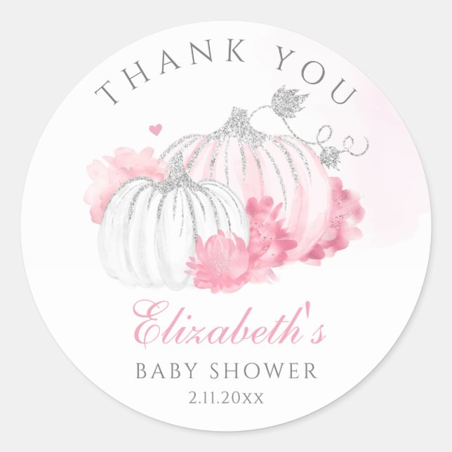Sticker Rond Citrouille Floral Baby Girl Douche Merci (Devant)