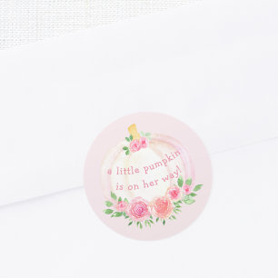Sticker Rond Citrouille Floral Baby shower rose fille