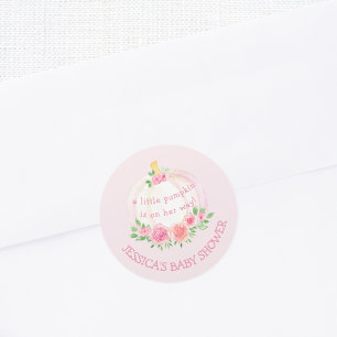Sticker Rond Citrouille Floral Baby shower rose fille