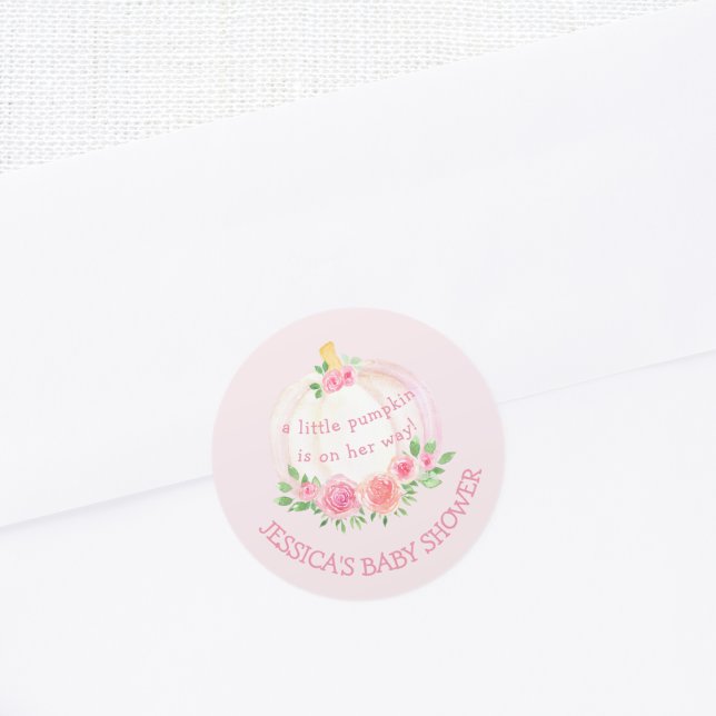 Sticker Rond Citrouille Floral Baby shower rose fille (Créateur téléchargé)