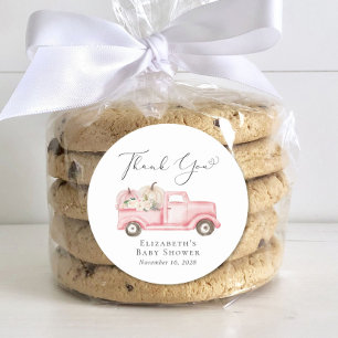 Sticker Rond Citrouille Floral Camion bébé fille douche Merci