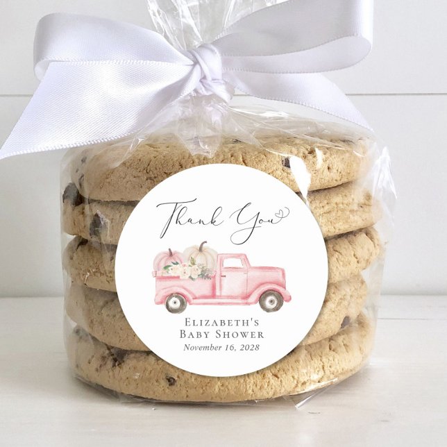 Sticker Rond Citrouille Floral Camion bébé fille douche Merci (Créateur téléchargé)